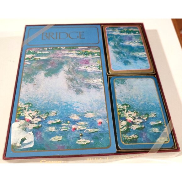 Vtg Caspari Bridge Ensemble Playing Cards Gift Set Waterlilies Claude Monet NOS - Picture 2 of 9